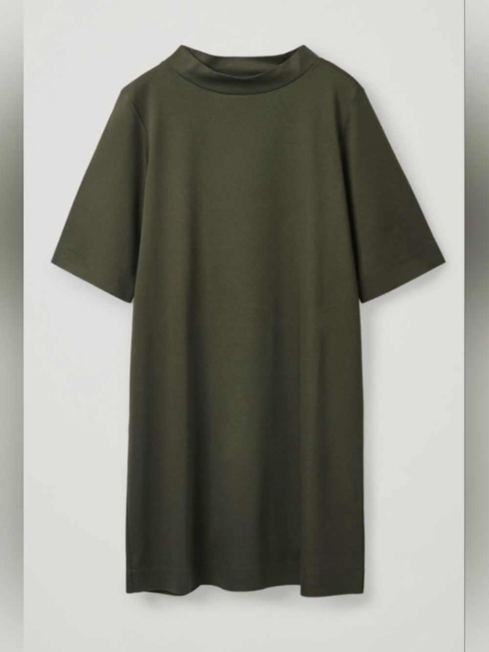 COS Mock Neck Oversized T-Shirt Dress XS Olive Green Boxy Shift Mini Scandi